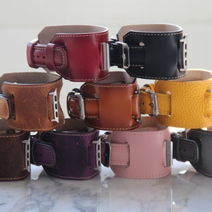 Handmade Leather Cuff Band for Apple Watch Handcrafted Watch Strap Fits 38mm to 49mm (Series 4‑10 SE Ultra) Vintage Style Gift for Him & Her