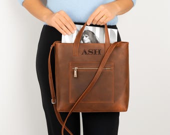 Bolso de hombro y bolso de mano personalizado para mujer con nombre personalizado. Elegante bolso tote de regalo. Bolso de piel de grano superior duradero y hecho a mano. Bolso elegante para el día a día.