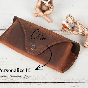 Estuche de cuero personalizado para gafas de sol Ray-Ban, estuche personalizado para gafas, estuche de cuero reforzado con flor para gafas, regalo para él