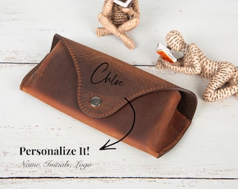 Custom Ray-Ban Leather Sunglasses Case, Personalized Eyeglasses Case, Full Grain Eyewear Holder Leather Reinforced Glasses Case Gift for Him
