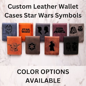Cartera de cuero personalizada de Star Wars, cartera para hombre, cartera grabada, cartera de cuero personalizada para padrino, regalo para novio, funda RFID para cartera para hombre.