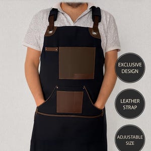 Personalized Leather Apron Men, BBQ Apron, Woodworking Apron, Welding Apron, Custom Engraved Genuine Leather Grilling Apron Adjustable Strap