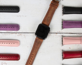 Correa de piel para Apple Watch / Correa auténtica de grano completo de 38 mm, 40 mm, 41 mm, 42 mm, 44 mm, 45 mm y 49 mm / Correa personalizada hecha a mano para iWatch para hombre y mujer