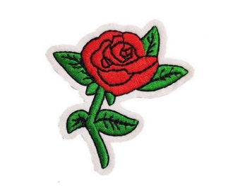 Parche bordado de rosa roja - Para planchar o coser (2 x 2,5 pulgadas)