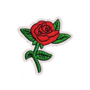 Rose Patch- Flower Patch- Embroidered Patch- Iron on Sew on- Red Rose- Craft