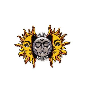 Sun Patch- Sun Face Patch- Embroidered Patch- Iron on Sew on- Craft Supply