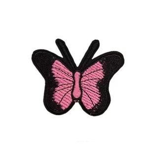 Butterfly Embroidered Patch Black Pink Butterfly Patch Iron on Patch Sew On Craft Supply