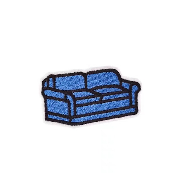 Couch Patch- Sofa Embroidered Patch- Iron on- Sew on- Loveseat- Blue Couch- Craft Supplies