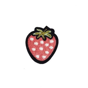 Strawberry Patch- Pink Strawberry- Embroidered Patch- Iron On- Sew On- Craft Supplies