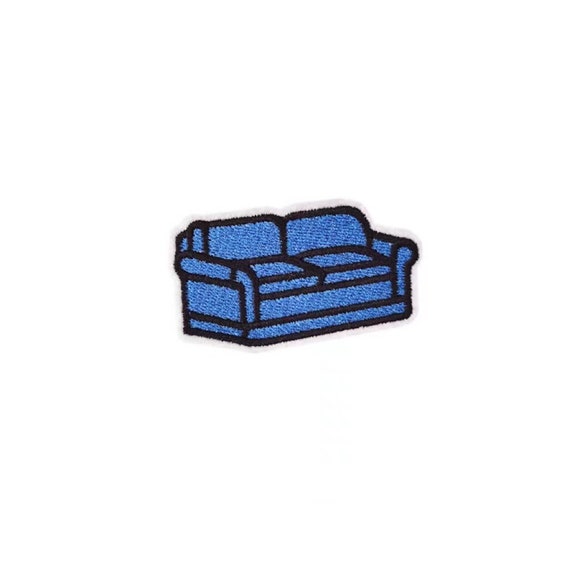 Couch Patch- Sofa Embroidered Patch- Iron on- Sew on- Loveseat- Blue Couch-  Craft Supplies