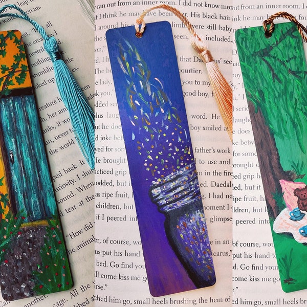 Hand-Painted Wooden Bookmarks with Tassel | Bookmarks for Women, Men & Kids | Bookish Gifts
