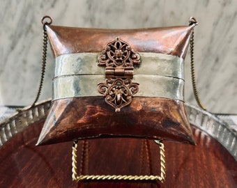 Vintage Copper Hardshell Pillow Purse with Velvet Lining | Unique Copper Handbag