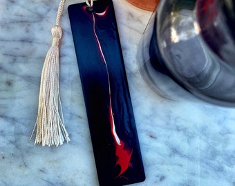 Abstract Bookmark | Black and Red Paint Pour Bookmark