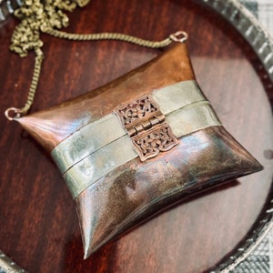 Vintage Copper Hardshell Pillow Purse with Velvet Lining Unique Copper Handbag image 5
