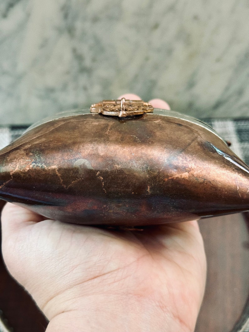 Vintage Copper Hardshell Pillow Purse with Velvet Lining Unique Copper Handbag image 9