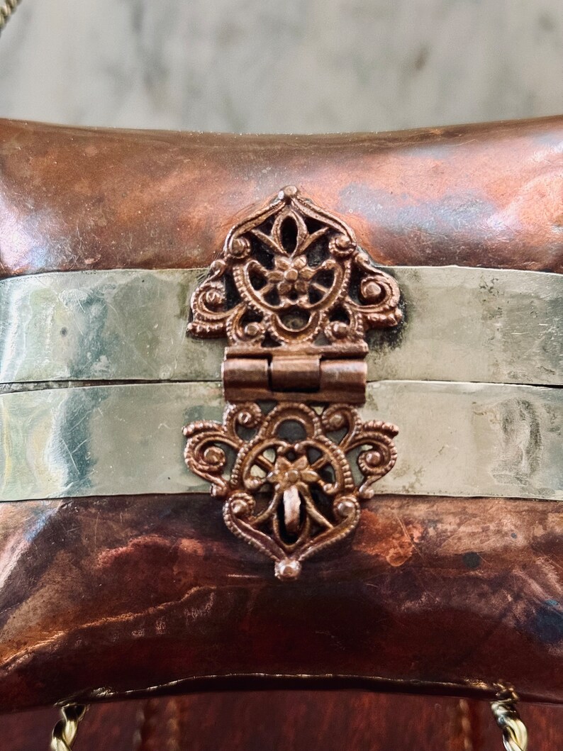 Vintage Copper Hardshell Pillow Purse with Velvet Lining Unique Copper Handbag image 2