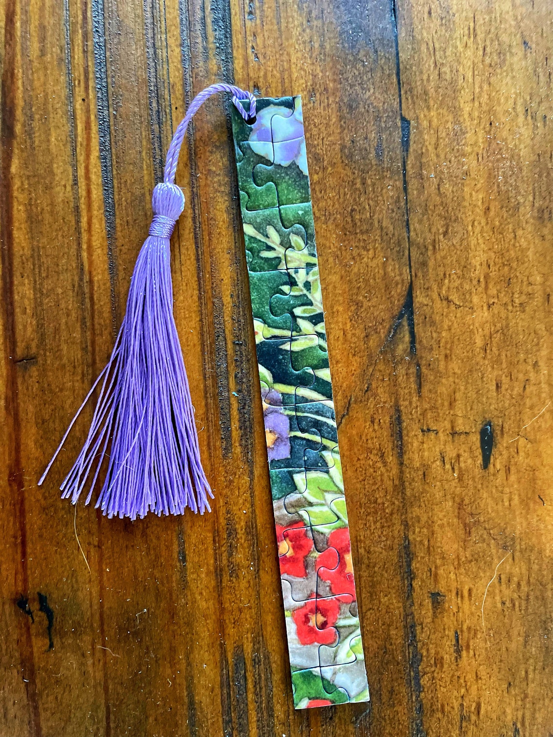 Upcycled Puzzle Bookmarks Set of 4 Bookmarks With Tassels Assorted Designs, Sizes & Colors Gift