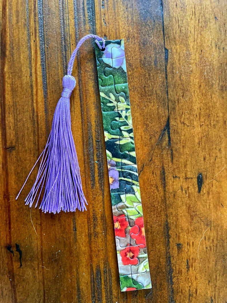 Upcycled Puzzle Bookmarks Set of 4 Bookmarks With Tassels Assorted