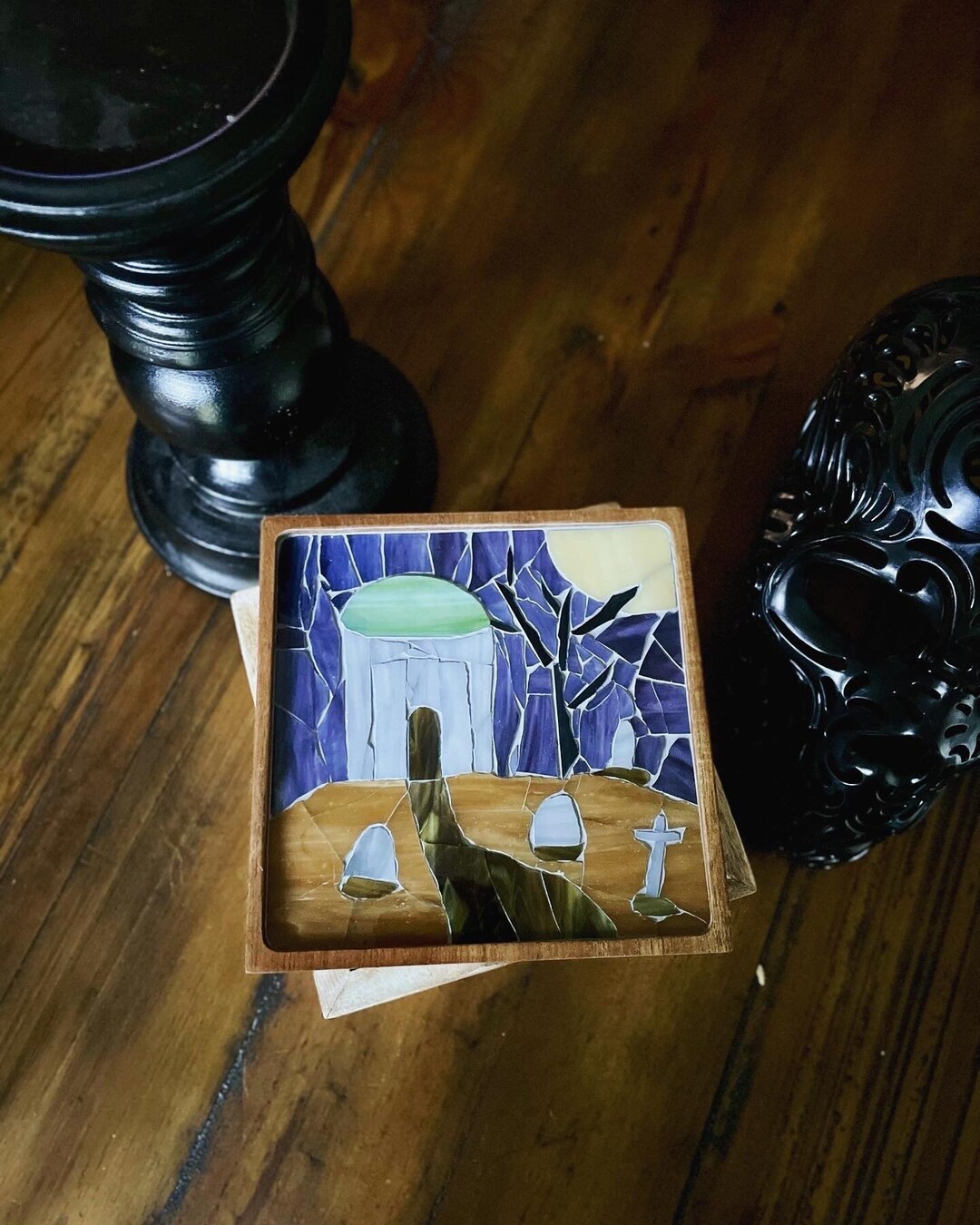 Gothic Stained Glass Graveyard Tray Halloween Tray Decor Etsy