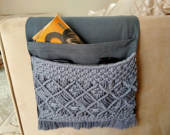 Dark Gray Macrame Armrest Organizer,Remote Control Holder,Storage Basket,Armchair Organizer,Home Decaration