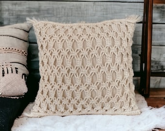 Ivory macrame pillow cover, Boho, Bohemian, Throw pillow, Farm House, Home Gift