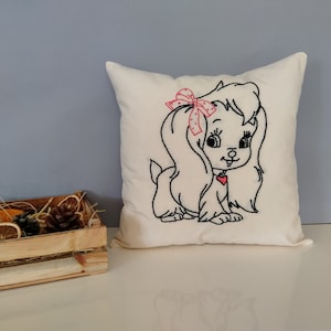 Federa con stampa di piccoli cani, fodera per cuscino ricamata a mano, federa in lino, fodera per cuscino in cotone ricamato, cuscino lombare, cuscino di design