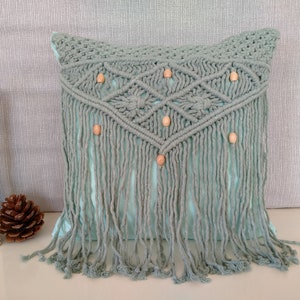 Mint green beaded macrame cushion//Pillow cover//Knotted macrame lumbar throw pillow cover//Boho decoration pillows //Cushion//Farm house
