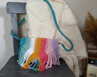 Macrame Purse , Rainbow Bag , Hand Knotted , Colourful Macrame Bags