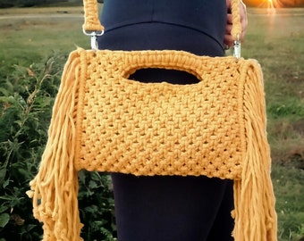 Bolso mostaza de macramé, bolso de macramé para mujer, bolso de mano y de hombro de algodón, accesorios, regalo para pareja