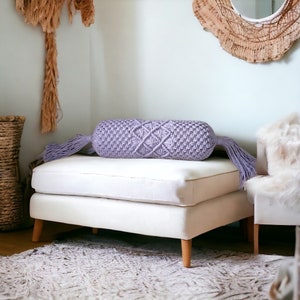 Lilac Macrame Pillow,Lumbar Pillow For Yoga,Bolster For Sofa,Hand Knotted,Boho Home Decor,Gift