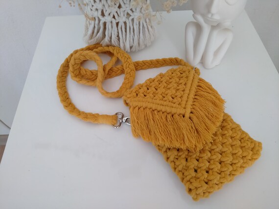 Mustard Macrame Phone Bag macrame Purse Handmade Macrame Bag