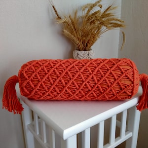 Orange Macrame Yoga Bolster Pillows,Lumbar Pillow,Tassel Pillow, Bolster Macrame Pillow, For Yoga ,Bohemian Decoration