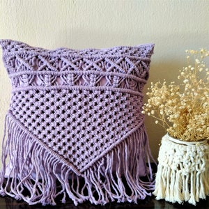 Lilac floral hand knotted macrame cushion cover //Bohemian decoration pillows//Outdoor //Cushion//Farm house//Home decor