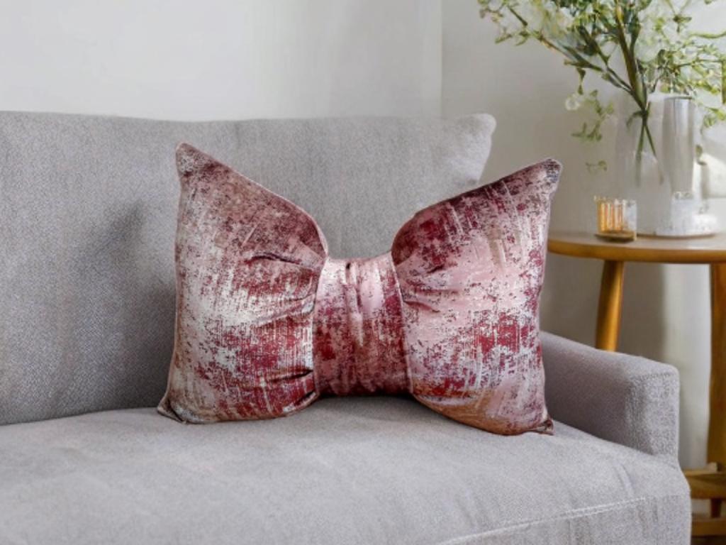 Cuscino Decorativo Con Fiocco Rosa – 40x32 Cm – Morbido Peluche – Per Camera E Divano - 3