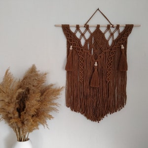 Dark Brown Macrame Woven Wall Hanging / Tassel Boho Art / Headboard / Macrame Mural