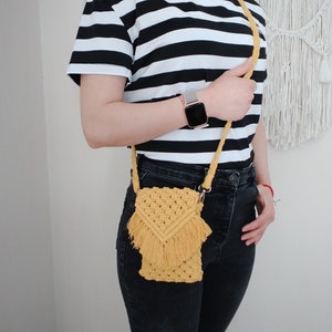 Mustard Macrame Phone Bag /Macrame Purse / Handmade macrame bag for Woman/Crossbody phone case/Hippie bag/ Boho purse/Cotton