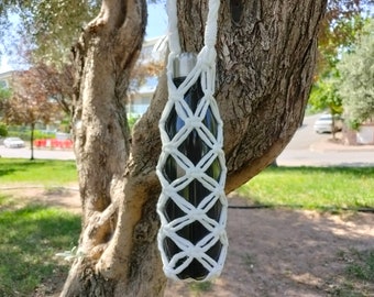 White Macrame Thermos and Bottle Carrier Bag ,Macrame Bottle Sling , Water Bottle Carrier , Macrame bag , Boho Style Bag , Gifts , Cotton