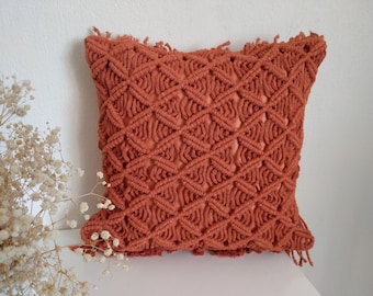 Burnt orange floral hand knotted macrame lumbar throw pillow cover //Bohemian decoration pillows //Outdoor //Cushion//Home decor