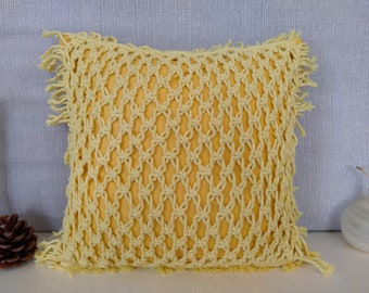 Yellow hand knotted macrame pillow cover // Bohemian // Boho decoration pillows // Cotton // Cushion // Farm House // Outdoor pillow