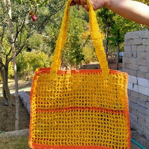 Yellow and Orange Paper Rope Shoulder Bag