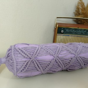 Lilac Macrame Bolster Pillow, Decorative Bolster Pillow, Lumbar Macrame Throw Pillow,For Yoga