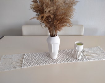 Runner da tavolo con nappe in macramè avorio, runner da tavolo in avorio, regalo di inaugurazione della casa, regalo di Natale İdea, arredamento per la casa Boho