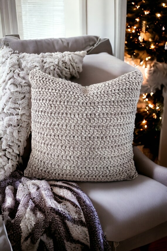 Gray Velvet Pillow Cover Hand Knit Velvet Pillows Decorative Throw Pillow Bohemian Pillow Cushion Case Gift for Friends Etsy