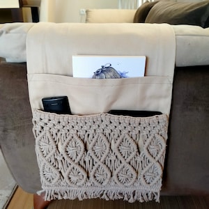 Camel Macrame Armrest Organizer,Remote Control Holder,Magazine Organizer,Storage Basket,Armchair Organizer,Boho Gift