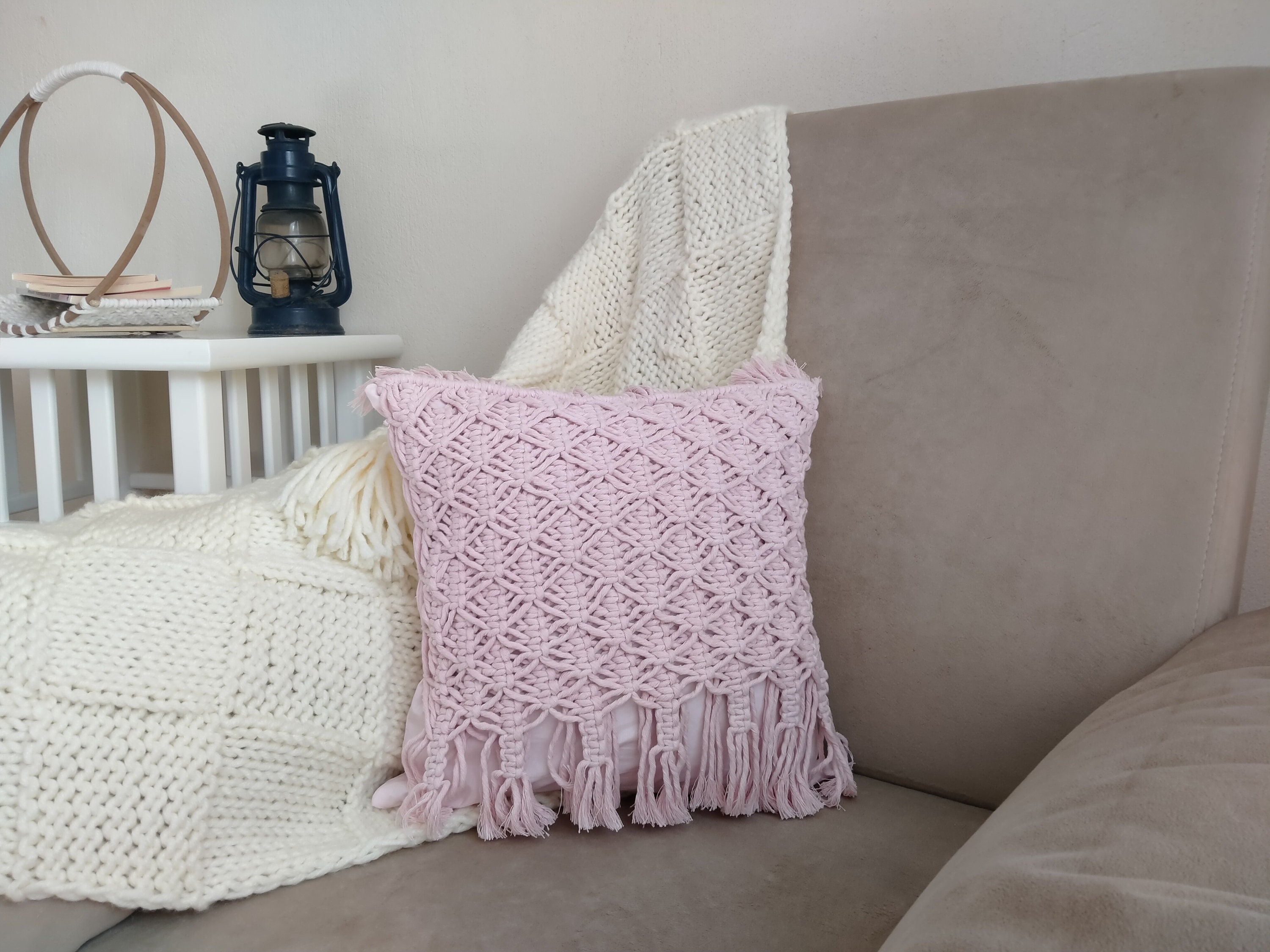 Blush Pink Hand Knotted Macrame Pillow decorative Pillows Boho Bohemian Cushion Farm House Etsy Canada