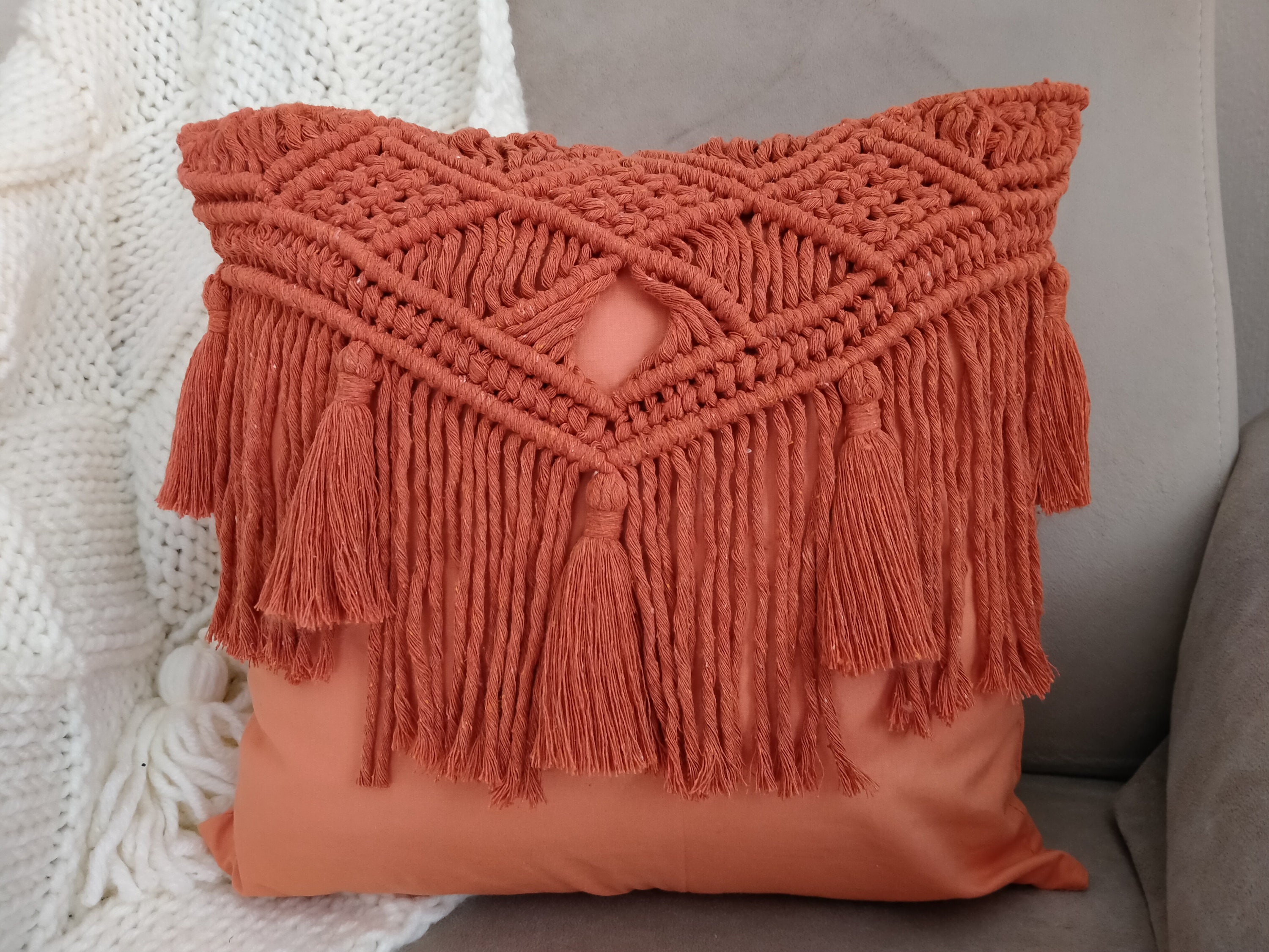 Rustikaler Kissenbezug /Handgemachter Makramee Kissenbezug /Boho Style /Baumwollkissen/Makramee Kissen /Dekorative Kissen