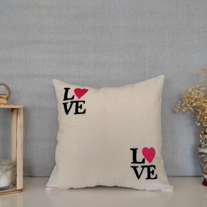 Hand Embroidery Love Pillow Cover, Pillow Cover Linen Pillow ,Emroidered Cotton Pillow Cover,Decorative Pillows ,Handicraft,Love Decor