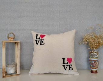 Capa de almofada de amor bordada à mão, capa de almofada de linho, capa de almofada de algodão bordada, almofadas decorativas, artesanato, decoração de amor