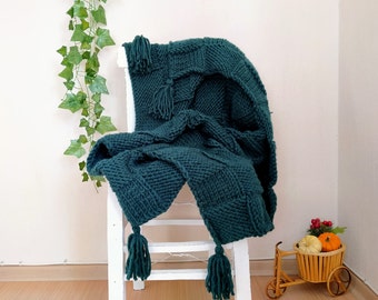 Grüne Wolle TV Decke, Chunky Hand gestrickte Decke, Bohemian Decke