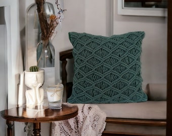 Smaragdgrüne handgeknüpfte Makramee Kissenhülle,Boho,Boho,Bauernhaus,handgemacht,Geschenk